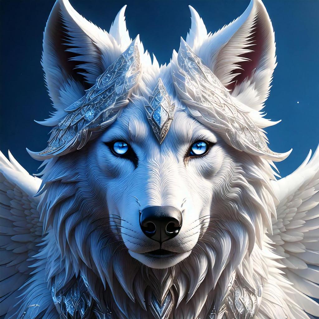 Bild eines älteren Wolfähnlichen-Geschöpfes mit Eisplatten und Flügeln und Drachenschuppen, Eisfell der Drachenwolf